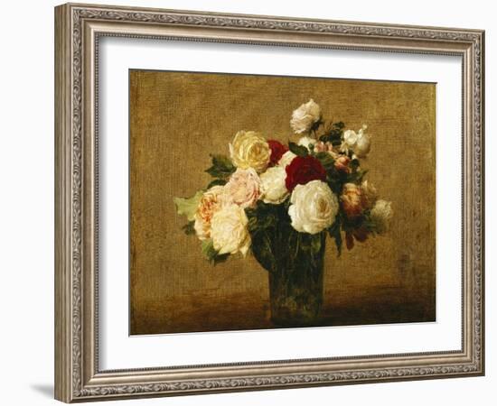 Roses in a Glass Vase; Roses Dans Un Vase De Verre-Henri Fantin-Latour-Framed Giclee Print