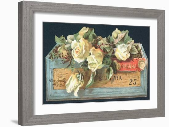 Roses in Cigar Box, Christmas Card-English School-Framed Giclee Print