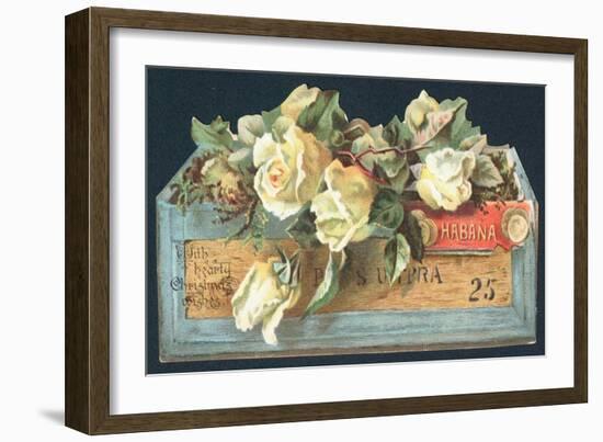 Roses in Cigar Box, Christmas Card-English School-Framed Giclee Print