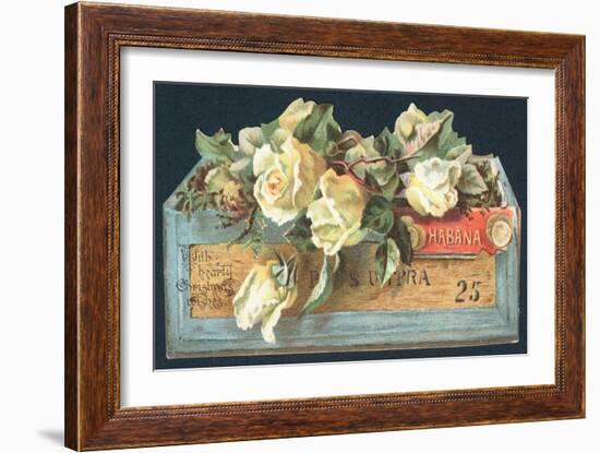 Roses in Cigar Box, Christmas Card-English School-Framed Giclee Print