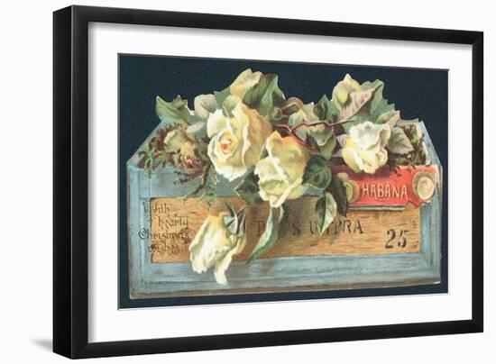 Roses in Cigar Box, Christmas Card-English School-Framed Giclee Print