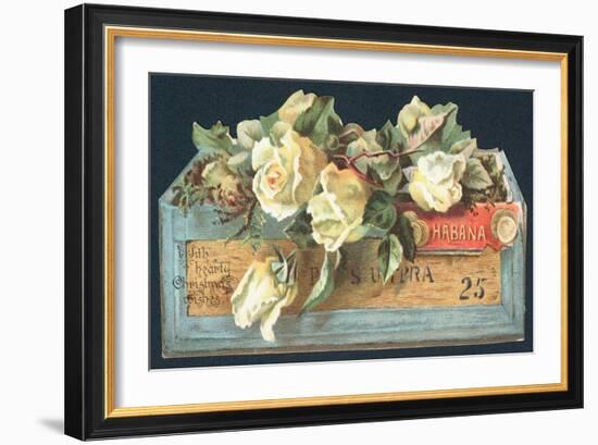 Roses in Cigar Box, Christmas Card-English School-Framed Giclee Print