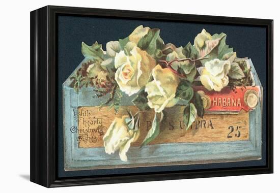 Roses in Cigar Box, Christmas Card-English School-Framed Premier Image Canvas