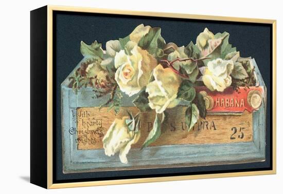 Roses in Cigar Box, Christmas Card-English School-Framed Premier Image Canvas