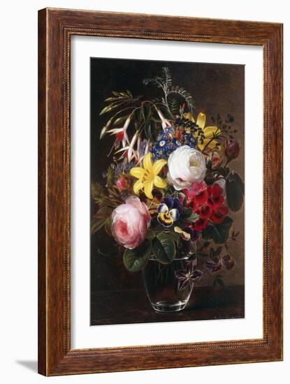 Roses, Lilies, Pansies and Other Flowers in a Vase-Johan Laurents Jensen-Framed Giclee Print