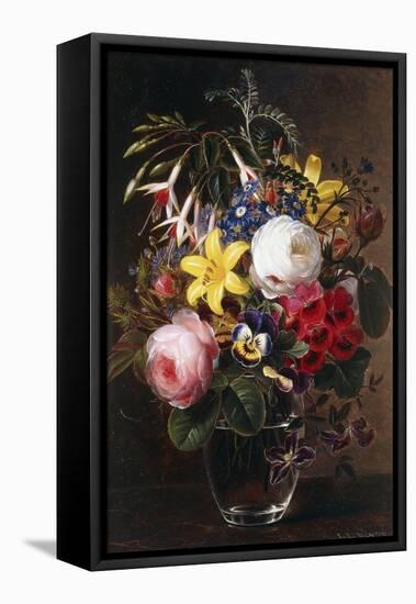 Roses, Lilies, Pansies and Other Flowers in a Vase-Johan Laurents Jensen-Framed Premier Image Canvas