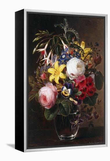 Roses, Lilies, Pansies and Other Flowers in a Vase-Johan Laurents Jensen-Framed Premier Image Canvas