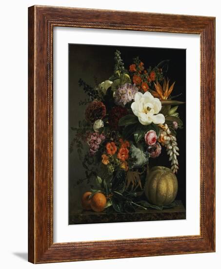 Roses, Magnolia, Peonies, Hollyhocks, Pink Liburnum and Other Flowers in a Greek Red Figure Vase-Johan Laurentz Jensen-Framed Giclee Print