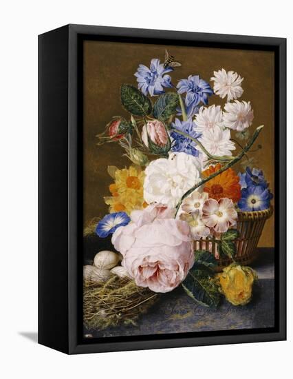 Roses, Morning Glory, Narcissi, Aster and Other Flowers in a Basket with Eggs in a Nest, 1744-Dec Van Huysum-Framed Premier Image Canvas