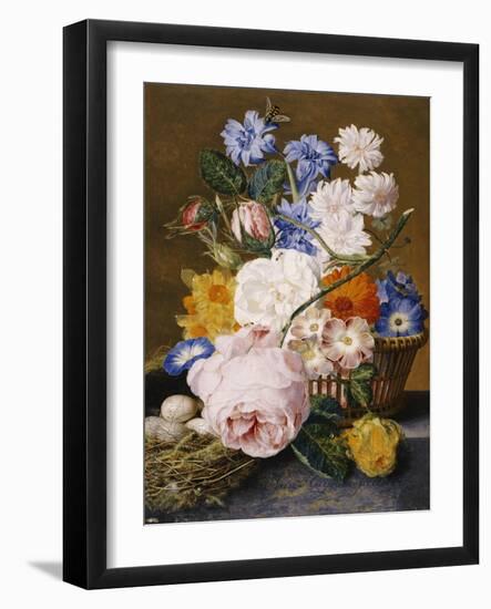 Roses, Morning Glory, Narcissi, Aster and Other Flowers in a Basket with Eggs in a Nest, 1744-Dec Van Huysum-Framed Giclee Print