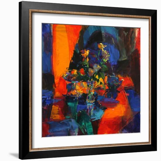 Roses on a Blue Ground-Peter Graham-Framed Giclee Print