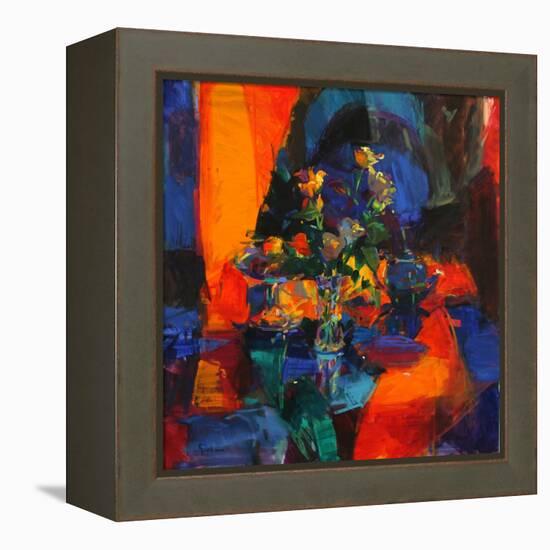 Roses on a Blue Ground-Peter Graham-Framed Premier Image Canvas