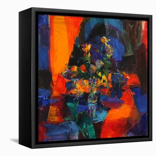 Roses on a Blue Ground-Peter Graham-Framed Premier Image Canvas