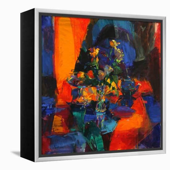 Roses on a Blue Ground-Peter Graham-Framed Premier Image Canvas