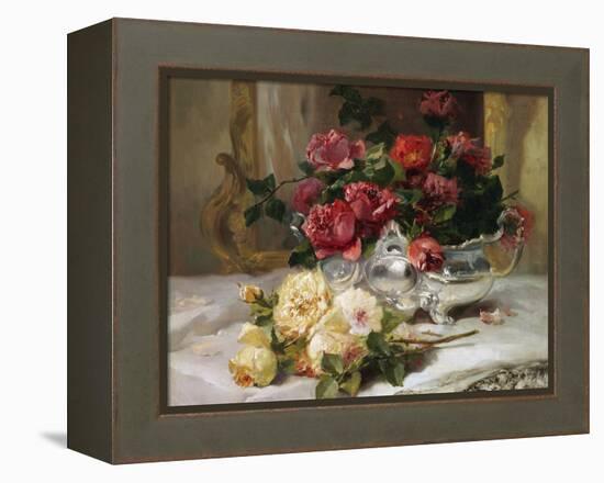 Roses on a Dressing Table-Eugene Henri Cauchois-Framed Premier Image Canvas