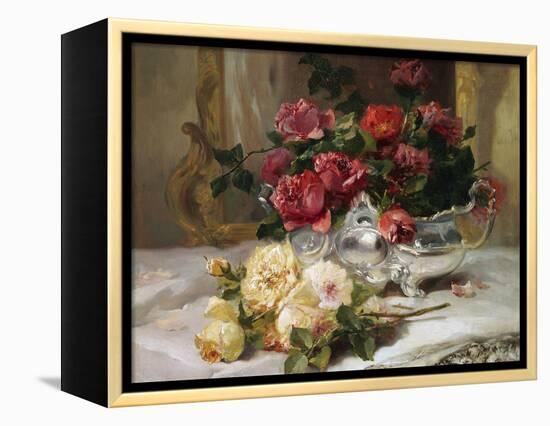 Roses on a Dressing Table-Eugene Henri Cauchois-Framed Premier Image Canvas