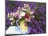 Roses on a Stool in a Field of Lavender-Linda Burgess-Mounted Photographic Print