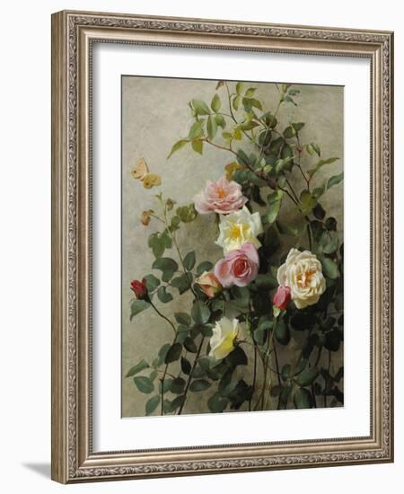 Roses on a Wall, 1877 (Oil on Canvas)-George Cochran Lambdin-Framed Giclee Print