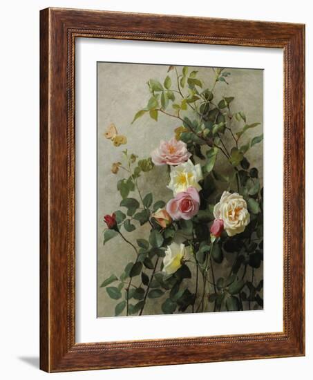 Roses on a Wall, 1877 (Oil on Canvas)-George Cochran Lambdin-Framed Giclee Print