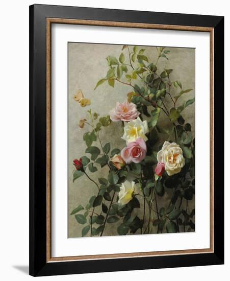 Roses on a Wall, 1877 (Oil on Canvas)-George Cochran Lambdin-Framed Giclee Print