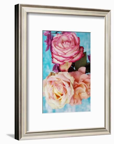 Roses on Light Blue Textured Background-Alaya Gadeh-Framed Photographic Print