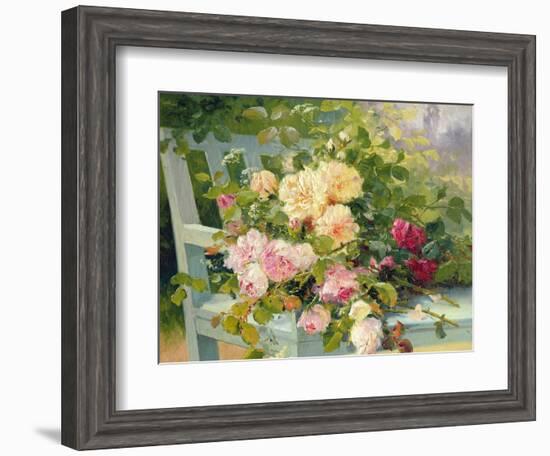 Roses on the Bench-Eugene Henri Cauchois-Framed Giclee Print