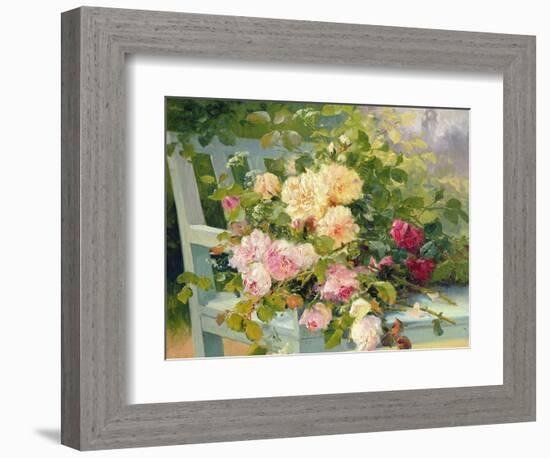 Roses on the Bench-Eugene Henri Cauchois-Framed Giclee Print