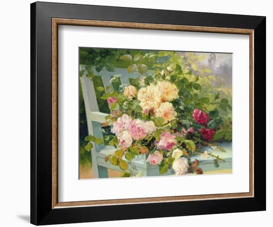 Roses on the Bench-Eugene Henri Cauchois-Framed Giclee Print