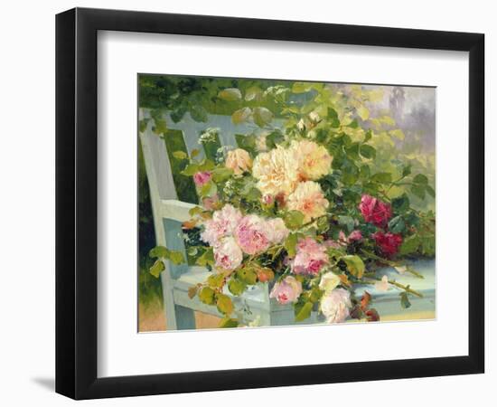 Roses on the Bench-Eugene Henri Cauchois-Framed Giclee Print