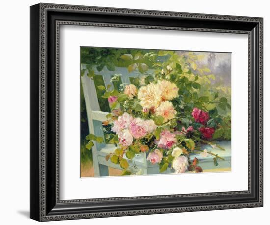 Roses on the Bench-Eugene Henri Cauchois-Framed Giclee Print