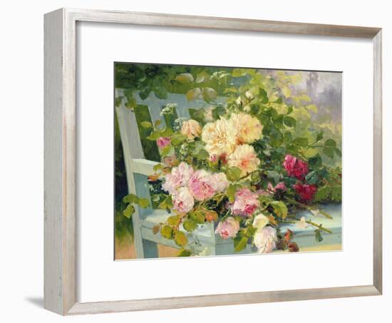 Roses on the Bench-Eugene Henri Cauchois-Framed Giclee Print