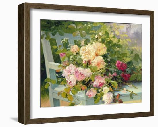 Roses on the Bench-Eugene Henri Cauchois-Framed Giclee Print