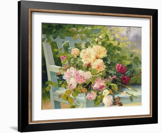 Roses on the Bench-Eugene Henri Cauchois-Framed Giclee Print