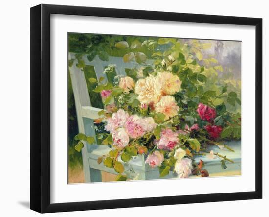 Roses on the Bench-Eugene Henri Cauchois-Framed Giclee Print