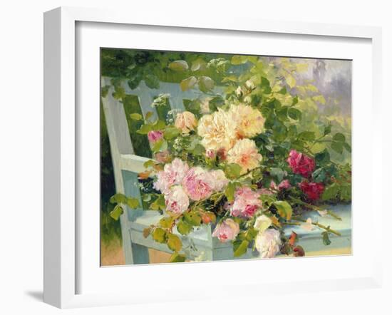 Roses on the Bench-Eugene Henri Cauchois-Framed Giclee Print