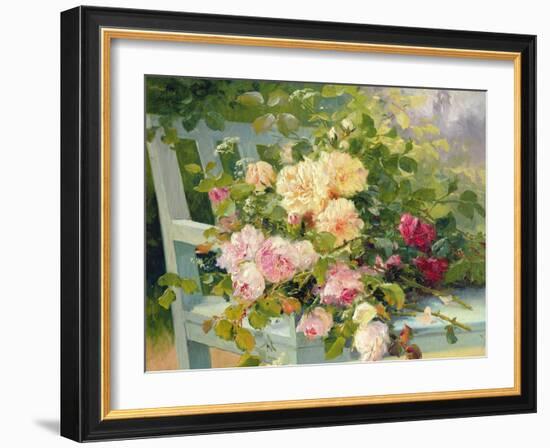 Roses on the Bench-Eugene Henri Cauchois-Framed Giclee Print