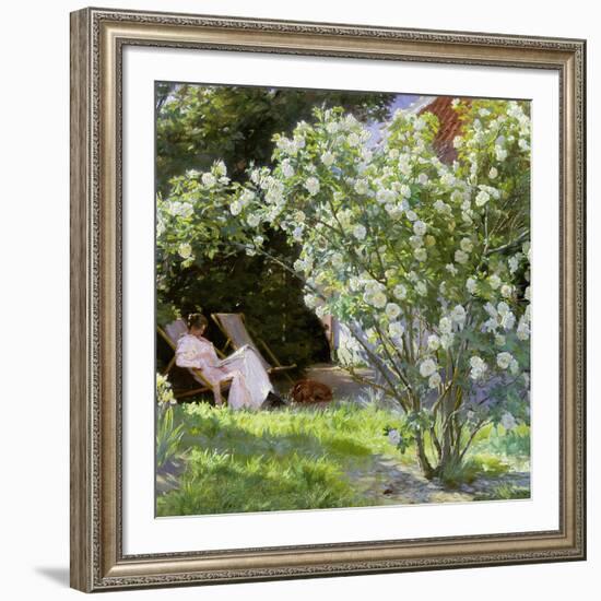 Roses, or the Artist's Wife in the Garden at Skagen, 1883-Peder Severin Kryer-Framed Giclee Print