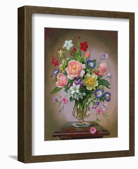 Roses, Peonies and Freesias in a Glass Vase-Albert Williams-Framed Giclee Print