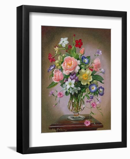 Roses, Peonies and Freesias in a Glass Vase-Albert Williams-Framed Giclee Print