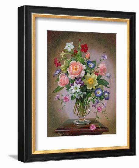 Roses, Peonies and Freesias in a Glass Vase-Albert Williams-Framed Giclee Print