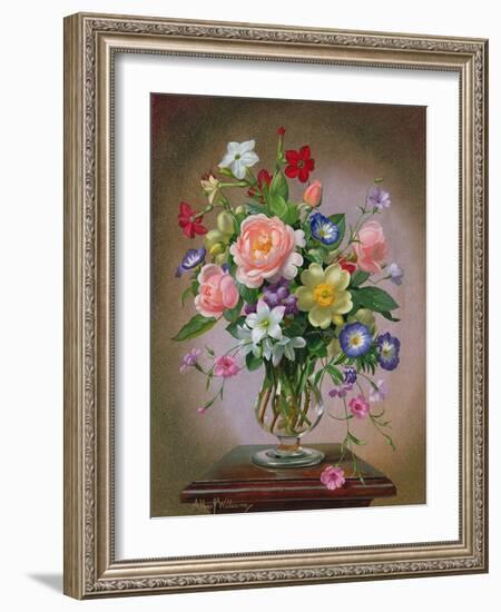 Roses, Peonies and Freesias in a Glass Vase-Albert Williams-Framed Giclee Print