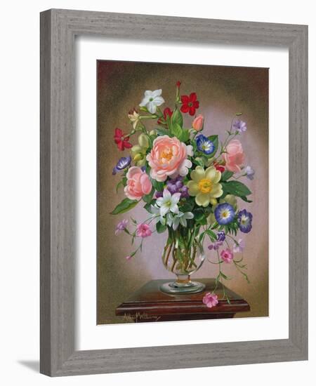 Roses, Peonies and Freesias in a Glass Vase-Albert Williams-Framed Giclee Print