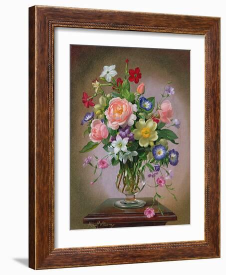 Roses, Peonies and Freesias in a Glass Vase-Albert Williams-Framed Giclee Print