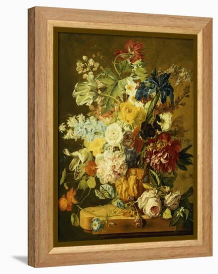 Roses, Peonies, Tulips, Morning Glory, an Iris, Columbine, a Poppy, Jonquils and Other Flowers in…-Jan van Huysum-Framed Premier Image Canvas