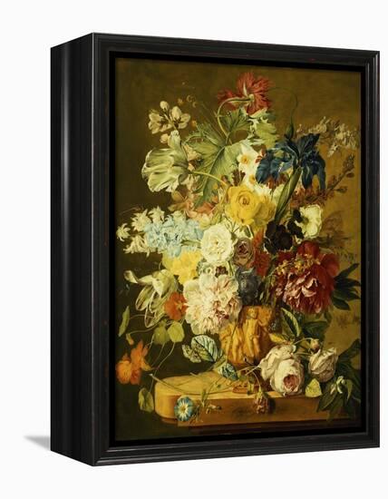 Roses, Peonies, Tulips, Morning Glory, an Iris, Columbine, a Poppy, Jonquils and Other Flowers in…-Jan van Huysum-Framed Premier Image Canvas