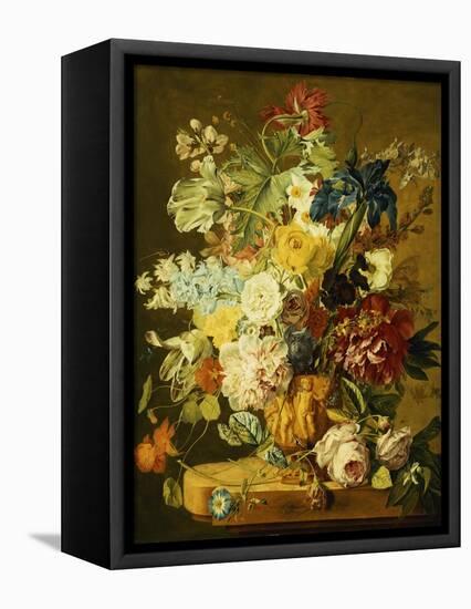 Roses, Peonies, Tulips, Morning Glory, an Iris, Columbine, a Poppy, Jonquils and Other Flowers in…-Jan van Huysum-Framed Premier Image Canvas