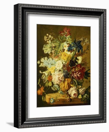 Roses, Peonies, Tulips, Morning Glory, an Iris, Columbine, a Poppy, Jonquils and Other Flowers in…-Jan van Huysum-Framed Giclee Print