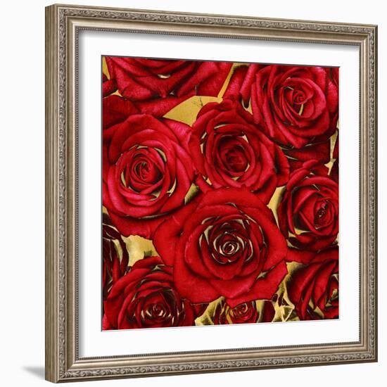 Roses - Red on Gold-Kate Bennett-Framed Art Print