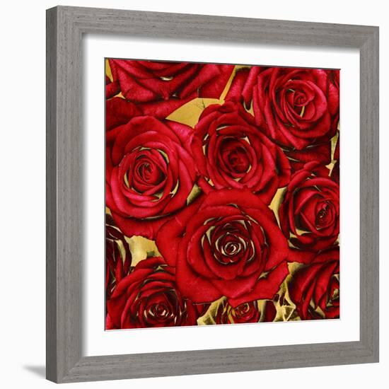 Roses - Red on Gold-Kate Bennett-Framed Art Print