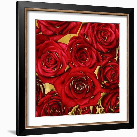 Roses - Red on Gold-Kate Bennett-Framed Art Print